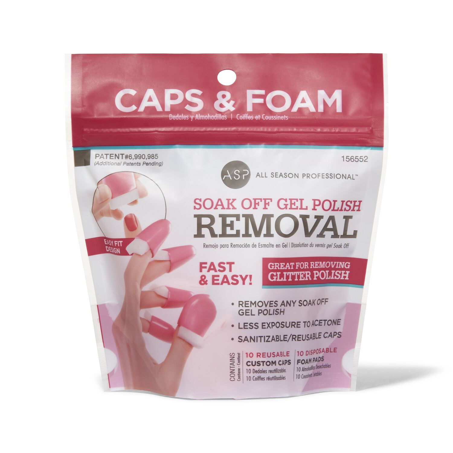 ASP Soak Off Gel Polish Caps & Foam Pads Front